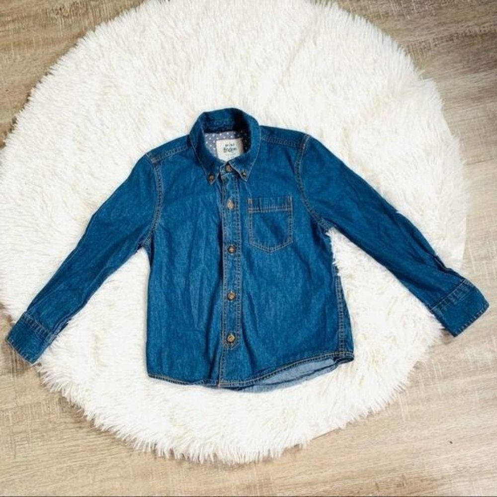 Mini Boden Blue Denim Button Up Girls Shirt 3y - 4y